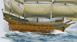 Crafts Prints: Galleon. Illustration by Lluis Bargall󮠗atercolour