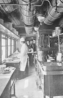 Waiters Prints: Galley kitchen on an LNWR restaurant car, UK