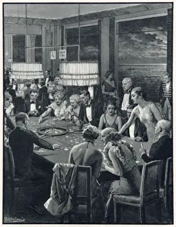 Gamblers Prints: Gambling taking place on a terrace on a summers evening in Monte Carlo. Date: 1934