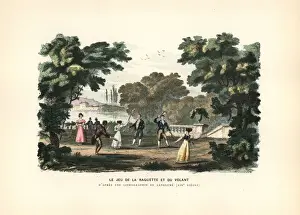 Allemagne Prints: The game of badminton played in a park, 19th century