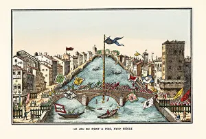 Pisa Prints: Game of the Bridge, Pisa, Italy, 18th century