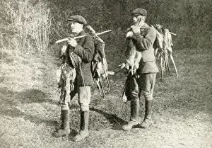 Keeper Prints: Two gamekeepers carrying pheasants and hares