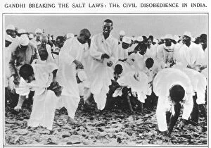 Protest Collection: Gandhi breaking the Salt Laws - the civil disobedience in In