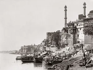 On the Ganges river, Benares (Varanasi), India. c1870 s