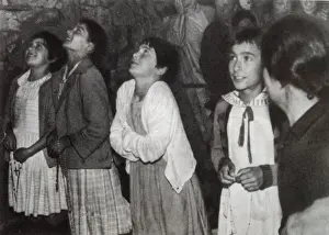 1961 Prints: GARABANDAL The four visionaries confront the Virgin in ecstasy - Maria Dolores, Conchita