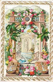 Garden scene with flowers on a greetings card