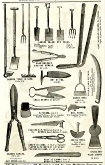 Gardening Prints: Garden Tools, Spades, Forks, Hoes, Shears, Rakes and Knives