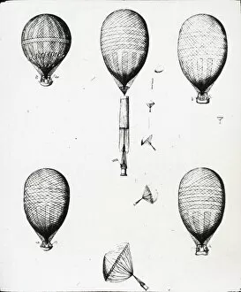 *NEW* Glass Lantern Slide Scans Collection: Garnerins Balloons and descent of the parachute - 1802