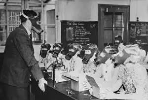 Pupil Prints: Gas Mask drill at school, 1939