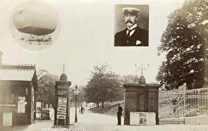 Airmail Collection: Gates to Alexandra Palace Park and Airship pilot Dr Barton