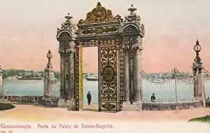 Dolmabahce Prints: Gates of the Dolmabahce Palace looking toward the Bosphorus