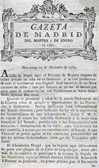 1781 Gallery: Gazette of Madrid. 18th century. Number 1. 1781. Royal Print
