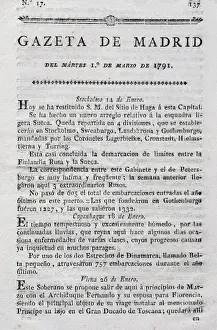 Notices Prints: Gazette of Madrid. 18th century. Number 17. 1791. Royal Prin