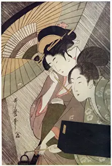 Koto Prints: A Geisha, carrying her music in her obi