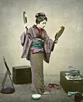 Mirrors Prints: Geisha with two mirrors, Japan