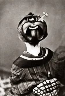 New Images May Prints: Geisha showing an ornate hairstyle and obi sash, Japan, circa 1880s