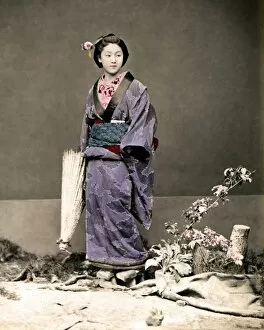 Mauve Gallery: Geisha with umbrella, Japan