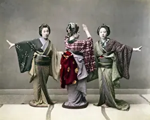 Geishas Prints: Three geishas dancing, Japan