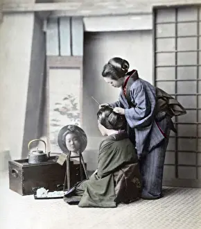 New Images May Prints: Geishas hairdressing, Japan, circa 1870s. Date: circa 1870s
