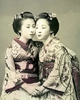Geishas Prints: Geishas in intimate pose, Japan