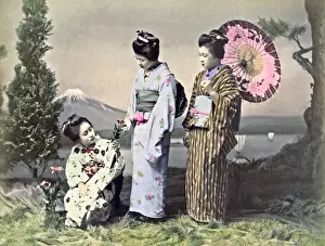 Three geishas, Japan, circa 1890