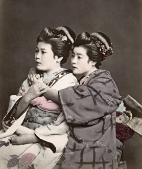 Two geishas in kimonos, Japan, c. 1870 s
