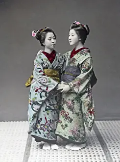 New Images May Prints: Geishas with ornate kimonos, Japan, circa 1880s. Date: circa 1880s