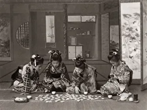 Geishas playing cards, Japan, c. 1890