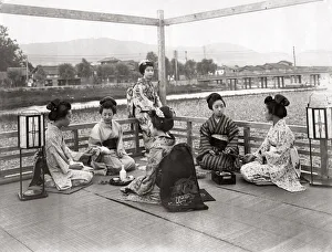 Geishas on a teahouse balcony, Japan, c. 1880 s