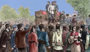Bulgaria Prints: General Alexander Kaulbars (1844-1925) interrupted by voters