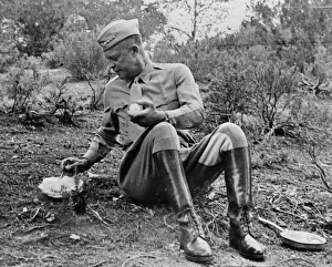 General Dwight D. Eisenhower stopping for noon mess by the r General Dwight D. Eisenhower stopping for noon mess by the r