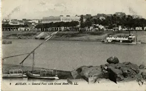 Aswan Prints: General view with Grand Hotel, Aswan, Egypt