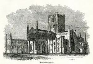 Hereford Prints: General view of Hereford Cathedral, Herefordshire