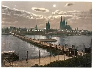 Moon Light Collection: General view, by moonlight, Cologne, the Rhine, Germany