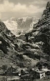 Grindelwald Prints: General View of Mountains & Village, Grindelwald, Fiescherta