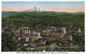 Oregon Prints: General view of Portland, Oregon, USA, with Mount Hood in the far distance Date: 1929