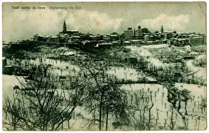 General view of Todi in the snow, Umbria, Italy
