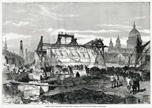 General view of the works for the London, Chatham and Dover railway bridge at Blackfriars