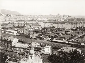 Cityscape Prints: Genoa, Genova, Italy, c. 1880 s, docks and ships