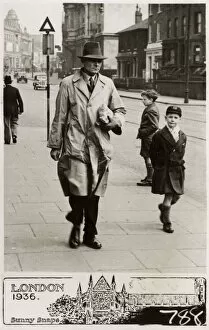 Walks Gallery: Gent in Raincoat and young schoolboy (his son?) - London