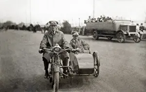 Two gentleman on a 1908 / 9 veteran motorcycle & sidecar