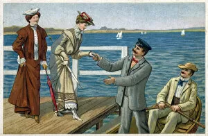 Aiding Collection: Gentleman assists a lady to board a small rowing boat