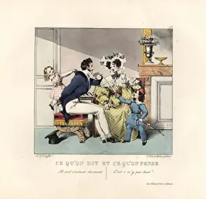 Petites Prints: Gentleman being attacked by naughty children in a parlour