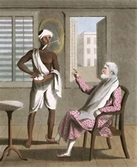 Gentleman attended by his Hajaum or Native Barber