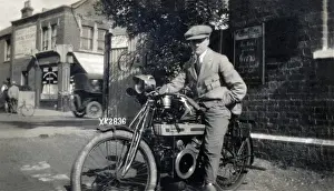 Pocket Prints: Gentleman on his circa 1918 Douglas motorcycle