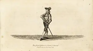 Swordplay Prints: Gentleman fencer in first position to draw a sword