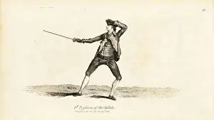 Swordplay Prints: Gentleman fencer in the first position of the Salute
