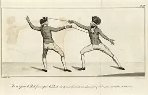 Treatise Gallery: Gentleman fencer running through his opponent, 18th century