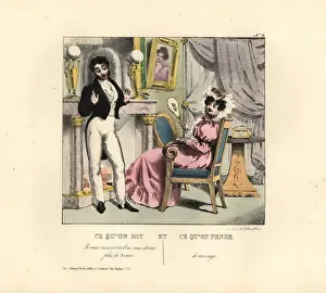 Petites Prints: Gentleman flattering an older woman in a parlour