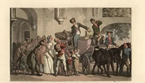 Gentleman giving out medicines to beggars, 18th century